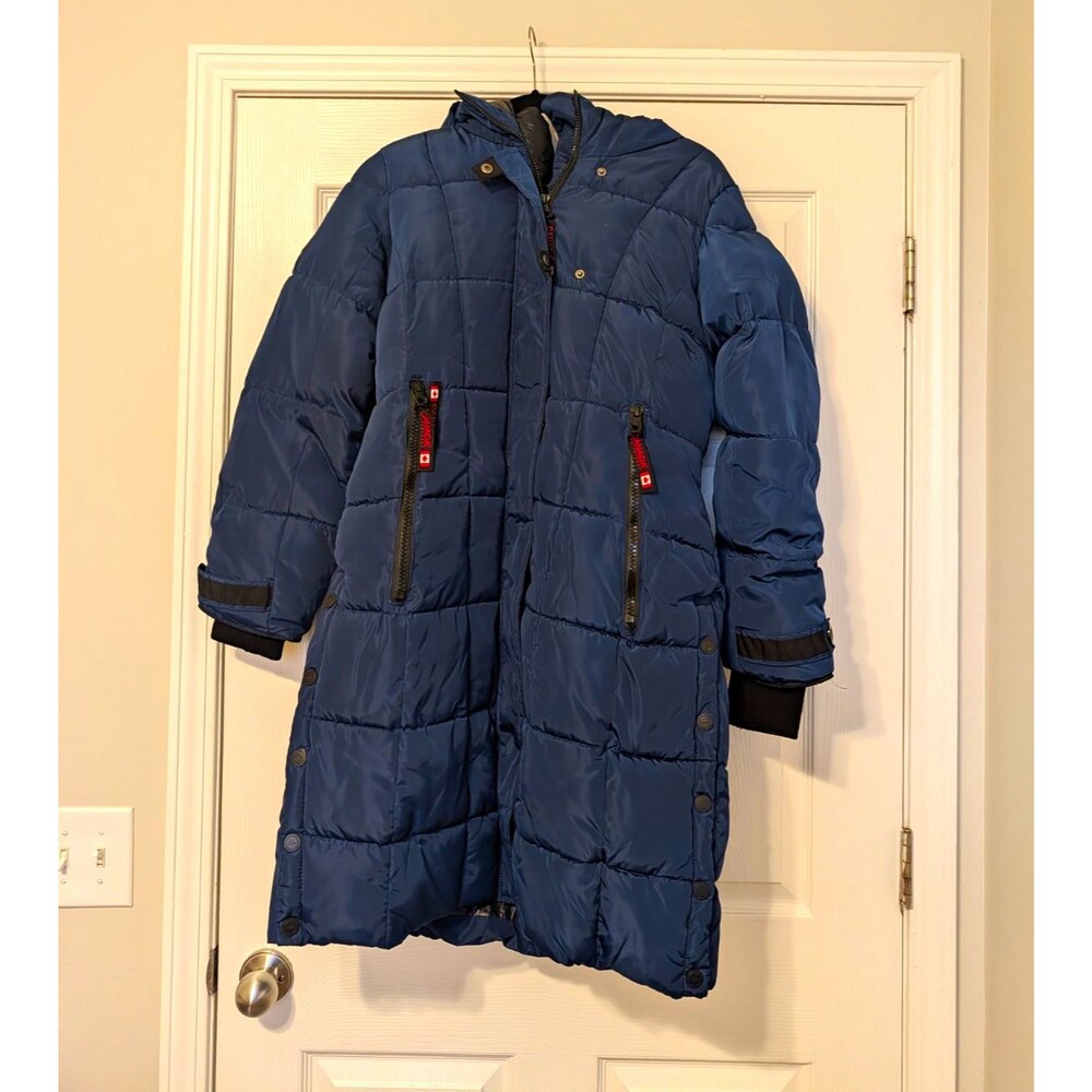 Canada Weathergear Women's Blue Long Hooded Full Zip Puffer Coat Jacket Size M